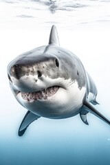 Naklejka premium a Great White Shark, swimming, front view, Aquatic-themed, horizontal format, photorealistic illustrations on a transparent background cutout in PNG. Generative ai
