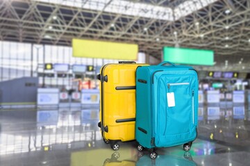 Stylish Luggage Suitcases At Airport, Travelling Concept