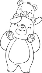 Cute Daddy bear and baby bear father's day cartoon animal outline doodle drawing