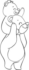 Cute Daddy bear and baby bear father's day cartoon animal outline doodle drawing