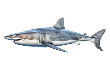 Fototapeta premium a Great White Shark, swimming, ocean predator, Aquatic-themed, horizontal format, photorealistic illustrations on a transparent background cutout in PNG. Generative ai