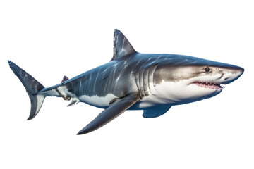 a Great White Shark, swimming,  ocean predator, Aquatic-themed, horizontal format, photorealistic illustrations on a transparent background cutout in PNG. Generative ai