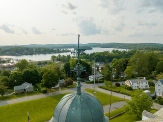 Late afternoon aerial photo of Lake Mahopac located in Town of Carmel, Putnam County, New York.	