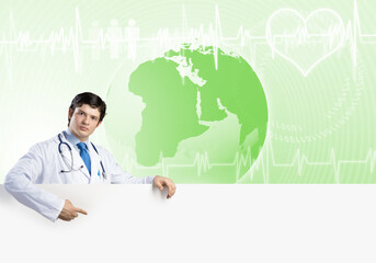 Doctor with banner