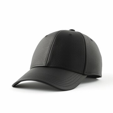 Dad cap black leather in front view isolated on white background. Generative AI