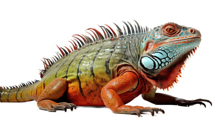 Obraz premium an Iguana side view, in an isolated and transparent PNG in a Nature-themed, photorealistic illustration. Generative ai