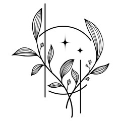 leaf branch with round line decoration