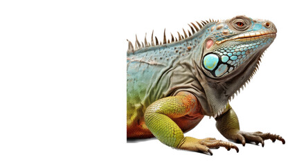 Obraz premium an iguana colorful portrait, arboreal lizards, herbivores Pet-themed, photorealistic illustrations in a JPG. Generative ai