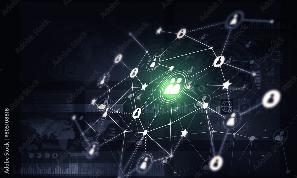 Poster modern wireless technologies as means of communucation and networking on dark background
