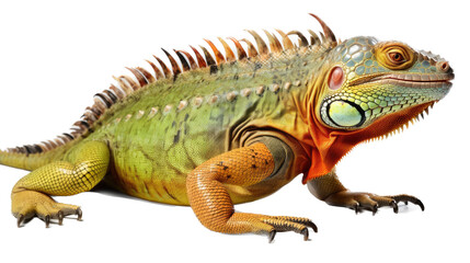 Obraz premium an Iguana side view, in an isolated and transparent PNG in a Nature-themed, photorealistic illustration. Generative ai