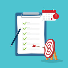 Successful completion of business tasks. Checklist with all tasks completed