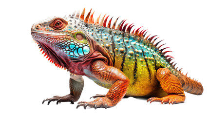 Obraz premium an Iguana side view, in an isolated and transparent PNG in a Nature-themed, photorealistic illustration. Generative ai