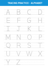 English Alphabet training for kids.Alphabet letters tracing worksheet with all alphabet letters.Developing skills of writing.A4 paper ready to print.