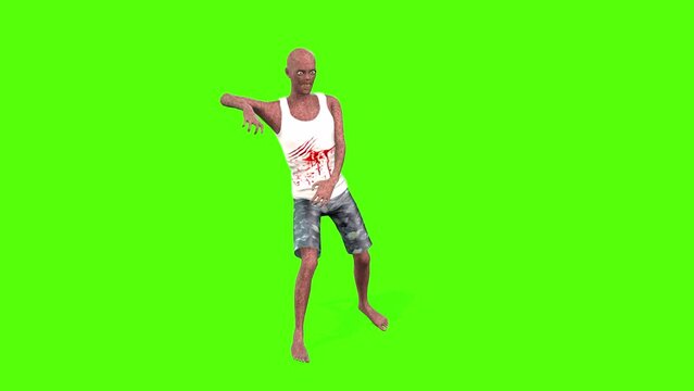 Zombie Walking Green Screen Animation 3D Rendering.