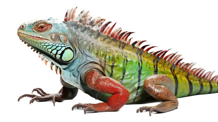 Obraz premium an Iguana side view, in an isolated and transparent PNG in a Nature-themed, photorealistic illustration. Generative ai