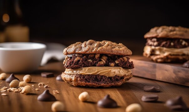 coffee beans and chocolate cookies HD 8K wallpaper Stock Photography Photo Image