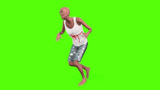 Zombie Sprint Green Screen Animation 3D Rendering.