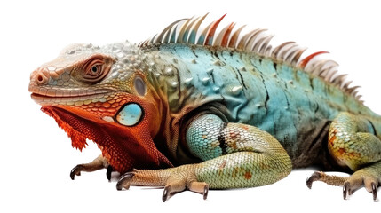 Obraz premium an Iguana side view, in an isolated and transparent PNG in a Nature-themed, photorealistic illustration. Generative ai