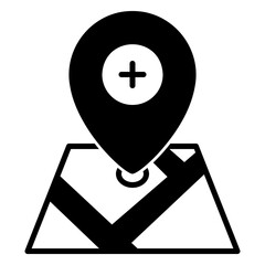 Hospital or healthcare clinic location map icon with location pin