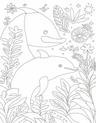 Dolphin coloring book page for kids 
