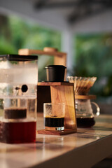 Glassware for making various style coffee on bar counter