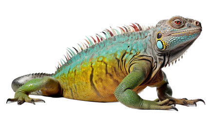 Obraz premium an Iguana side view, in an isolated and transparent PNG in a Nature-themed, photorealistic illustration. Generative ai