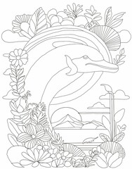 Dolphin coloring book interior for girls 