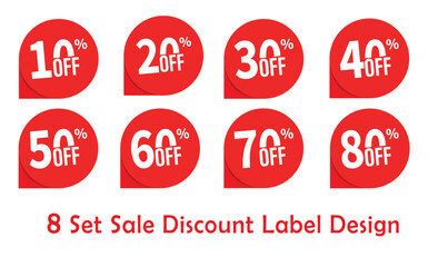 Sale tags set vector badges template with percent sale label symbol, 10, 20, 30, 40, 50, 60, 70, 80 percent off label symbols design, Discount labels.
