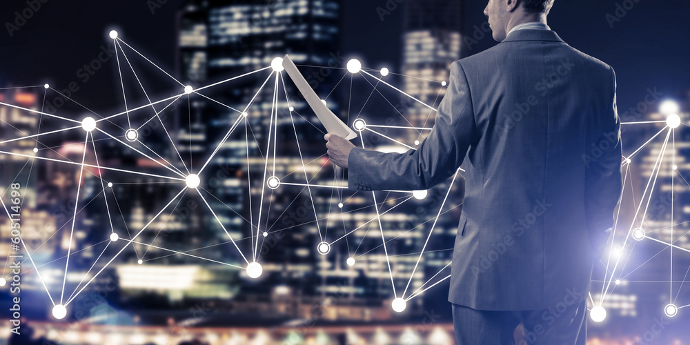 Poster concept of modern business networking that connect and cooperate people