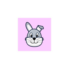 Icon cute little grey rabbit smiling face vector illustration art