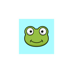 icon green cute little frog happy face blue background vector illustration art