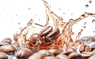 Fototapeta premium AI generative. Coffee beans with splash on white