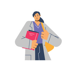Medical student female character flat cartoon vector illustration isolated.