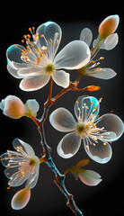 Transparent white flower black background Created with generative Ai technology