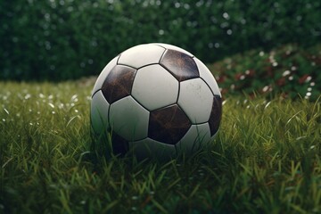 Fototapeta na wymiar Illustration of soccer ball on grass. Generative AI