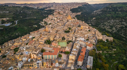 Aerial View of Ragusa Ibla at Sunset, Sicily, Italy, Europe, World Heritage Site