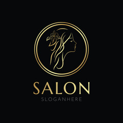 create an elegant business logo salon design with  illustration of a beautiful woman, illustration of a person