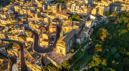 Fototapeta premium Aerial View of Ragusa Ibla at Dawn, Sicily, Italy, Europe, World Heritage Site