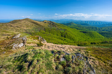 Spring landscape of the Bieszczady Mountains. A view of the Mount Halicz.