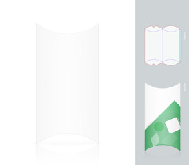 Cardboard box with semi-rounded edges mockup. Vector illustration with drawing and sample. Vector illustration isolated on white background. EPS10.