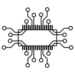 Silhouette of simple schematic chip or component for microcircuits isolated on white background. Technical clipart. Vector.