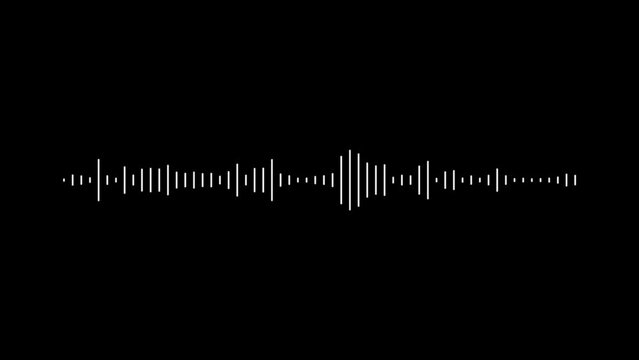 White audio waveform spectrum animation with, black background is used to compose a sound wave clip. Sound spectrum simulation, accompanying dj