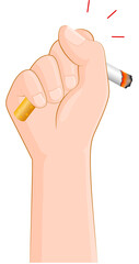 Hand fist destroy break refusing, cigarettes. Quiting smoking concept.No smoking campaign, illustration.