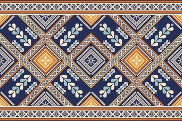 Colorful ethnic border geometric pattern. Vector ethnic embroidery geometric square overlapping seamless pattern. Colorful ethnic pattern use for textile border, runner decorative, carpet, rug, etc.