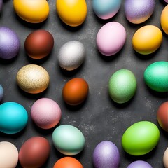 Fototapeta na wymiar Colorful shiny Easter eggs on a dark background