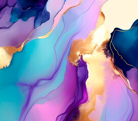 Elegant alcohol ink background with gold glitter elements illustration.