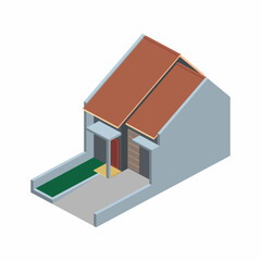 Isometric vector illustration of tiny house with carport.
