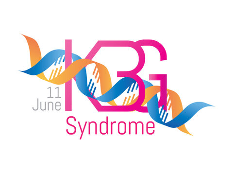 International day of the KBG syndrome. June 11. KBG letters with intertwined DNA strand on white background.