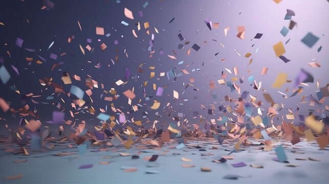 confetti and bubbles flying in the light, in the style of gray and blue, vibrant stage backdrops, detailed backgrounds, sky-blue and gold, light purple and red, generat ai