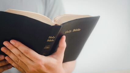Believers are reading the Holy Bible every day and every time in a private room. The idea of ​​studying more about God through the Bible.